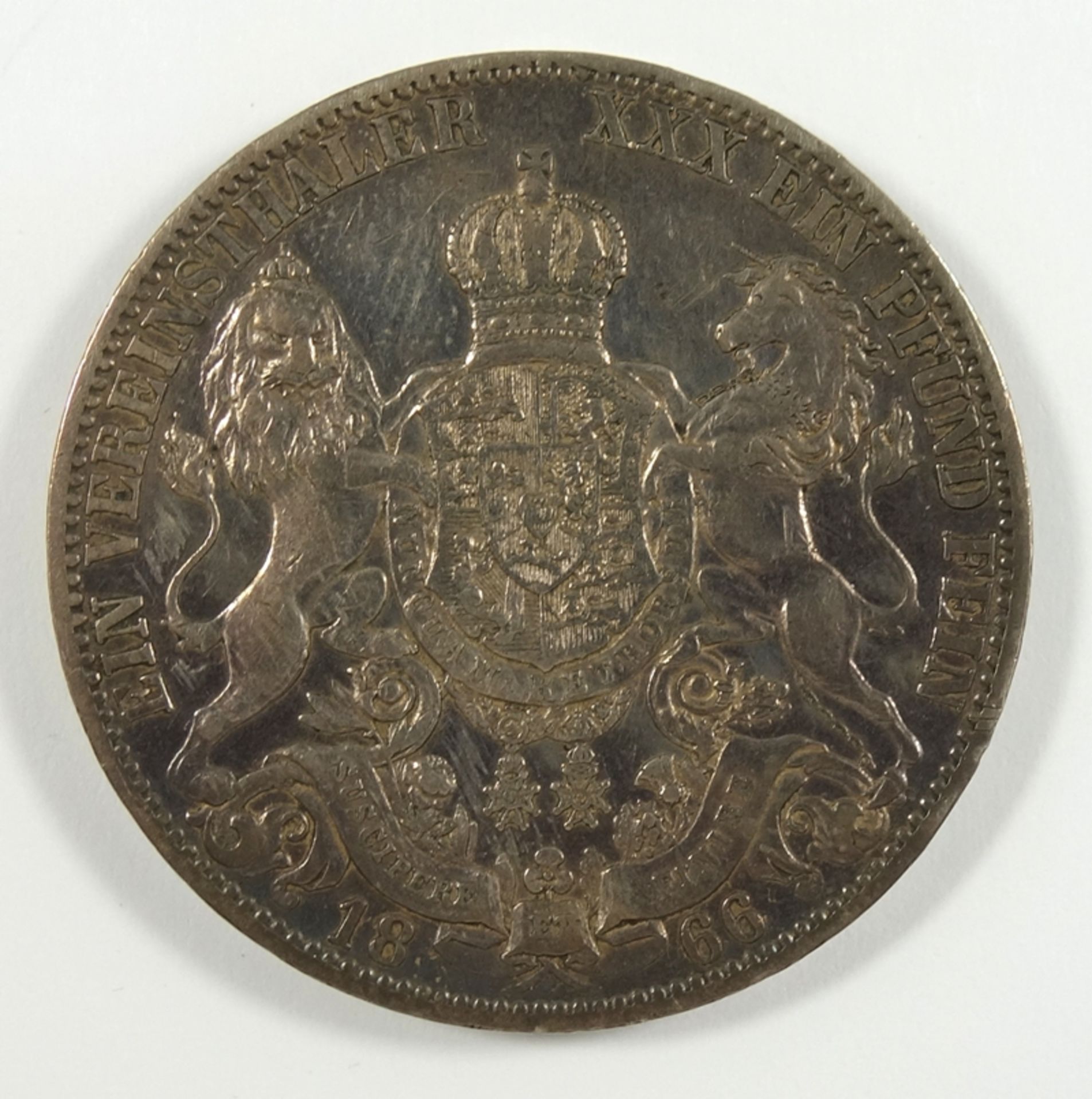 Ein Vereinstaler 1866 B, Georg V, Braunschweig, Königreich Hannover, Silber, Gew.18,52g, - Bild 2 aus 2