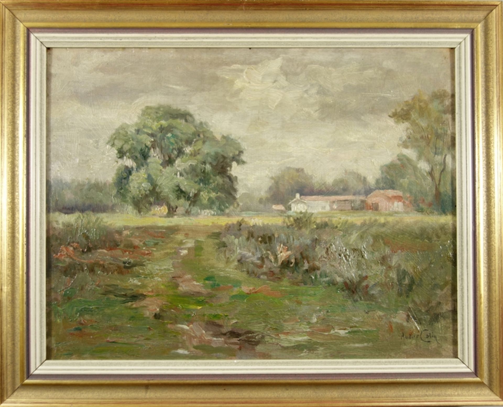 André Colin "Bewölkte Landschaft", Impressionismus, Ende 19./Anfang 20. Jahrhundert, Öl/Platte, - Bild 3 aus 3