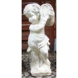 stehender Putto, Gussmasse, 2.Hälfte 20.Jh., H*B*T 60*18*18cm, Tambourin spielender PuttoStanding