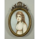 Miniaturmalerei, signiert "Vert", wohl Königin Luise von Preußen, 19.Jh., H*B mit Rahmen 11,5*7,5cm,
