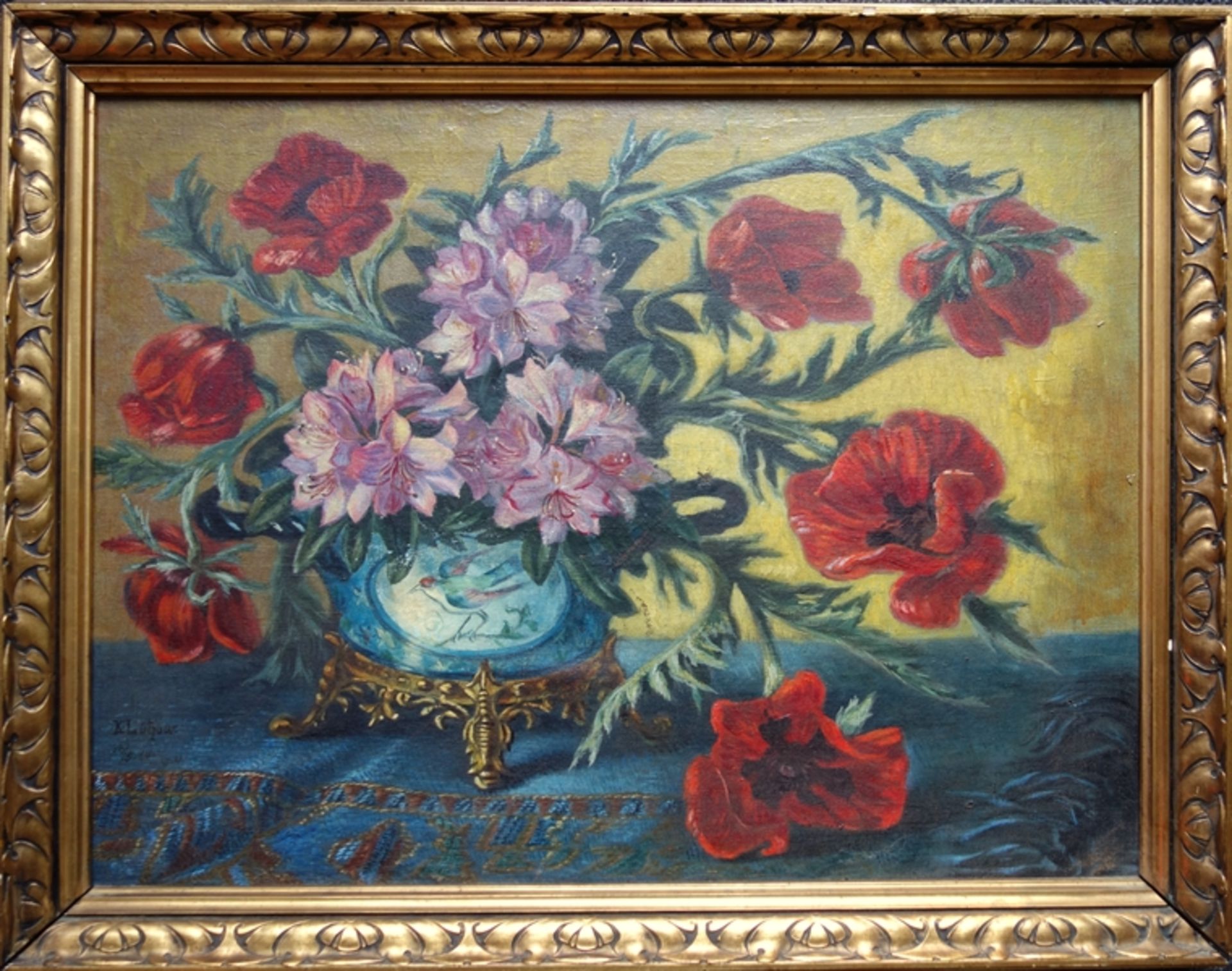 K. Lützow, "Stillleben mit Sommerblumen", 1918, Öl/Leinwand, unten links signiert und datiert,