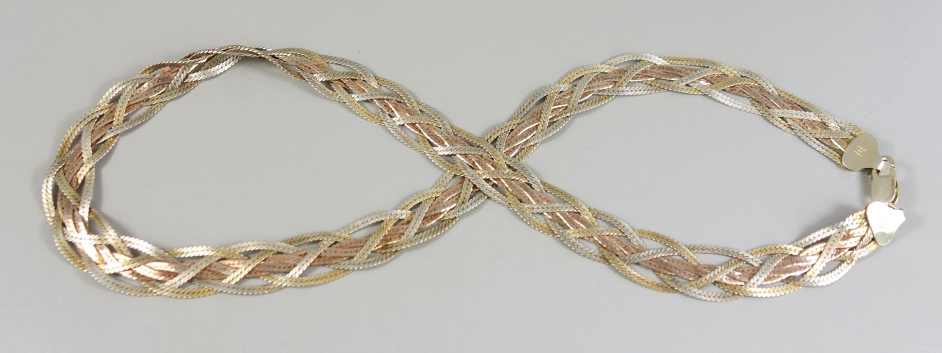 Tricolor-Kette, 925er Silber/vergoldet, Italien, Gew.23,93g, geflochtene Bänder, Ketten-L.45,5cm,