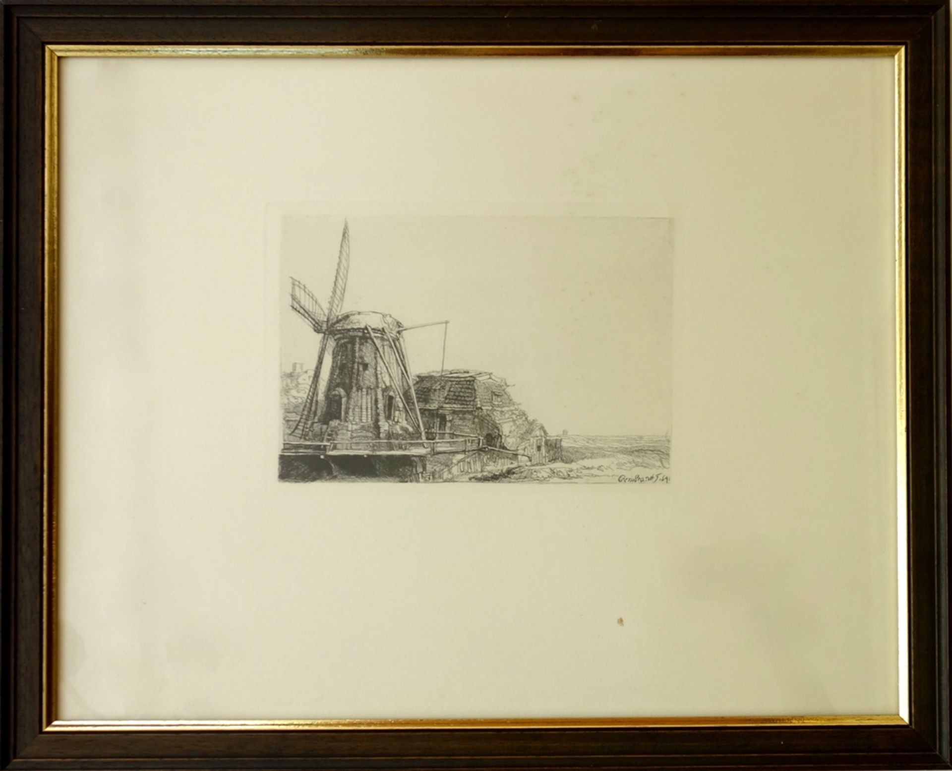 Faksimile-Radierung nach Rembrandt van Rijn (1606, Leiden - 1669, Amsterdam) "Die Windmühle" von