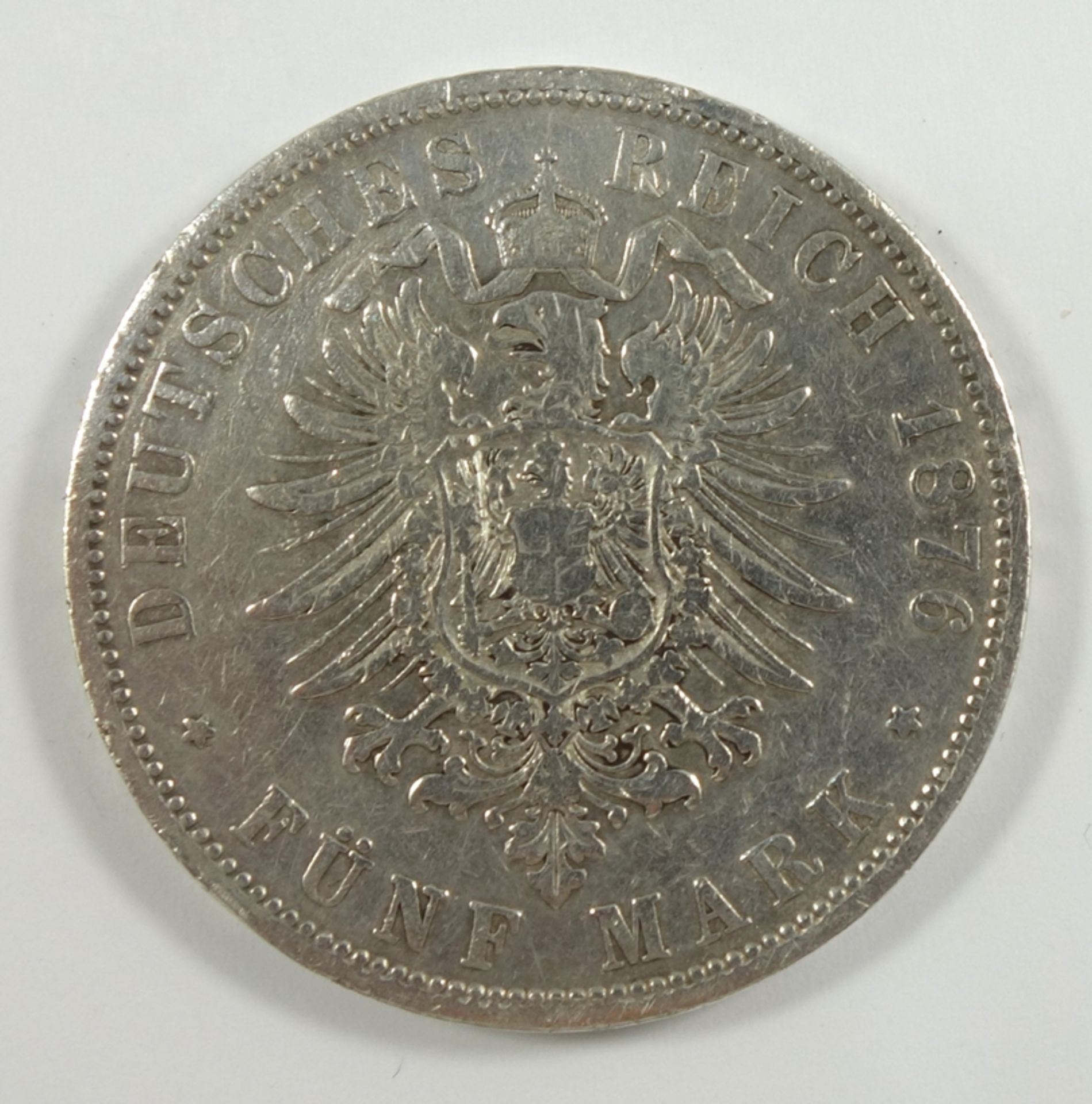 5 Mark 1876, C, Kaiser Wilhelm I, Preussen, 900er Silber, 27,53g, ss - Bild 2 aus 2