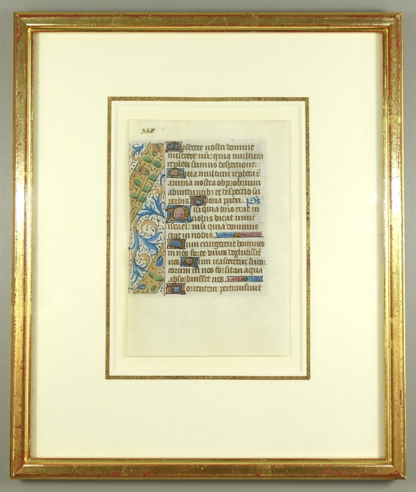 Textblatt aus Stundenbuch, Frankreich, um 1485, Tusche, Aquarell und Goldhöhung/Pergamentpapier,