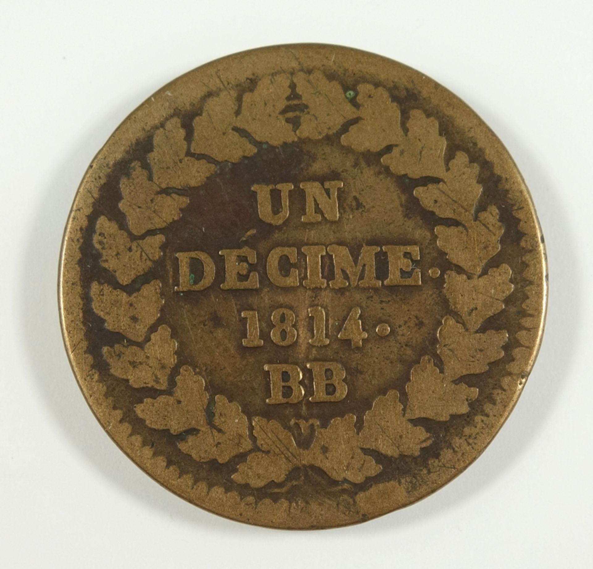 1 Decime, Frankreich, Napoleon I., 1814 BB, aus alter Sammlung