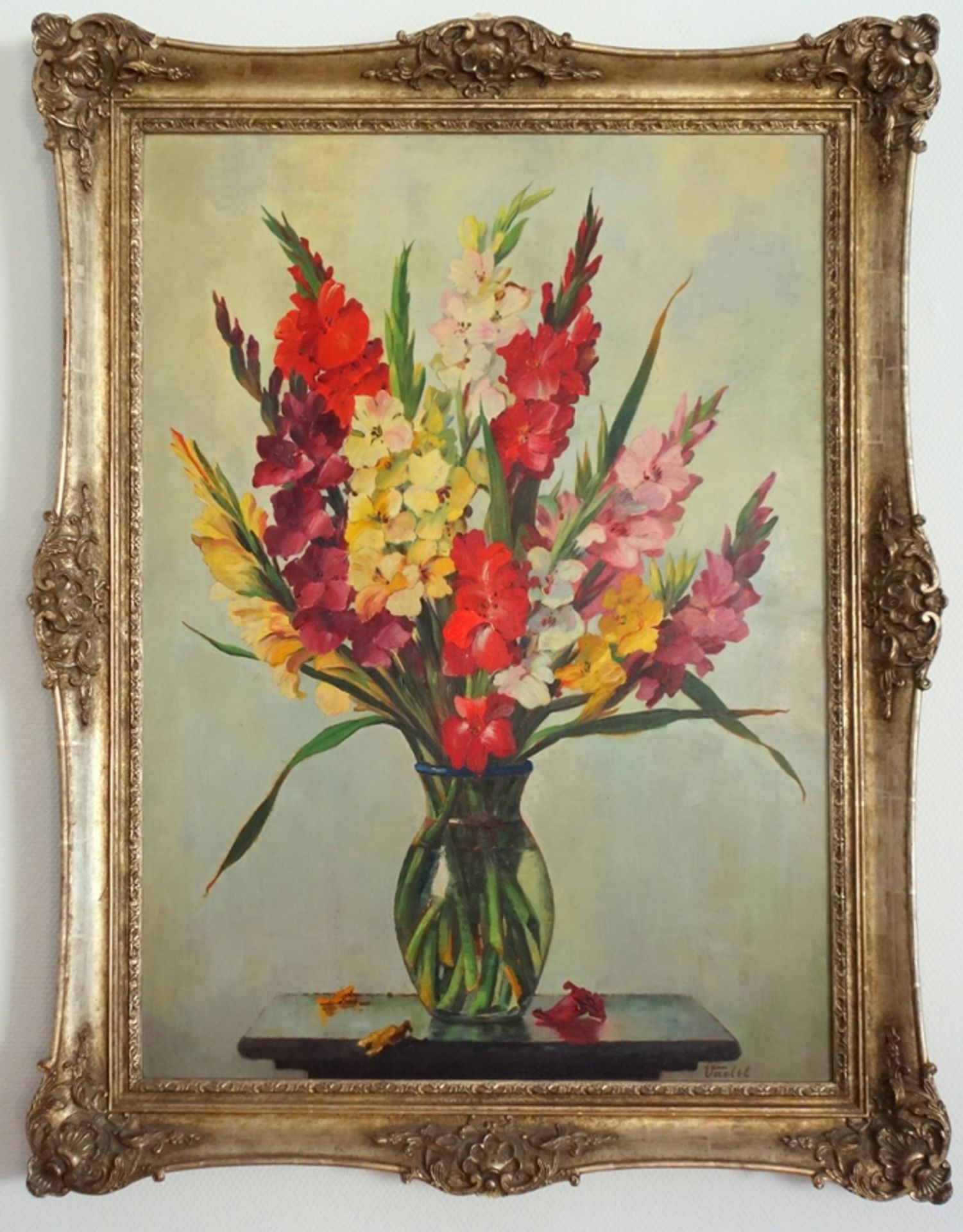 Otto Vaeltl (1885-1977), "Großes Blumenstillleben mit Gladiolen", Öl/Leinwand, unten rechts