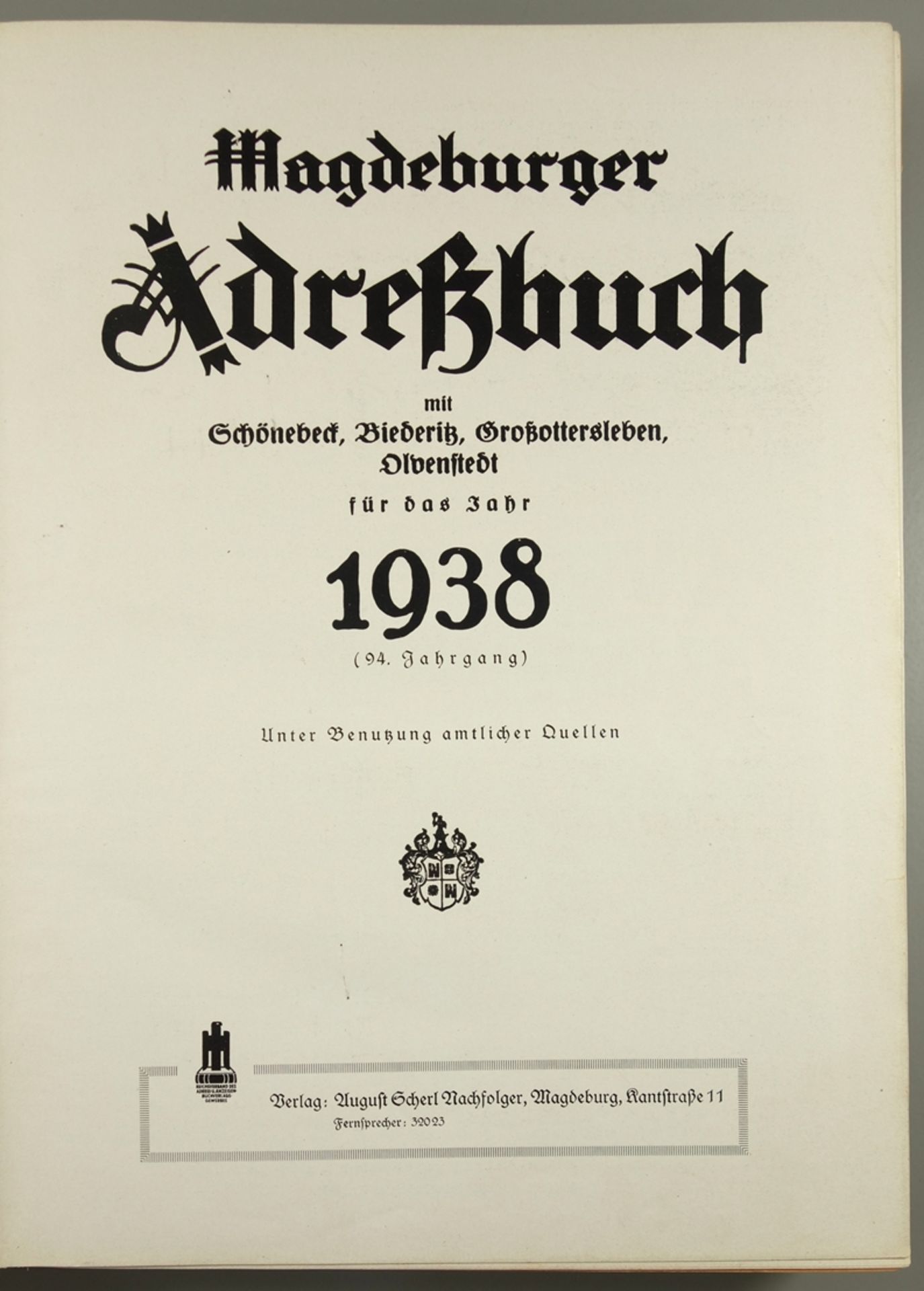 Magdeburger Adressbuch, 1938, mit Schönebeck, Biederitz, Großottersleben, Olvenstedt; 94.Jahrgang, - Bild 2 aus 2