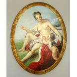 ovales Wandbild "Venus und Cupido", 2. Hälfte 20. Jh., Öl/Hartfaser, antikisierender Stil, konvex