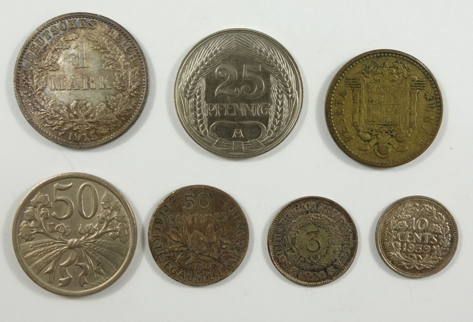 7 Kleinmünzen, Alle Welt, 1. Hälfte 20.Jh., u.a. Kaiserreich, Spanien, Niederlande, Frankreich7 - Bild 2 aus 2