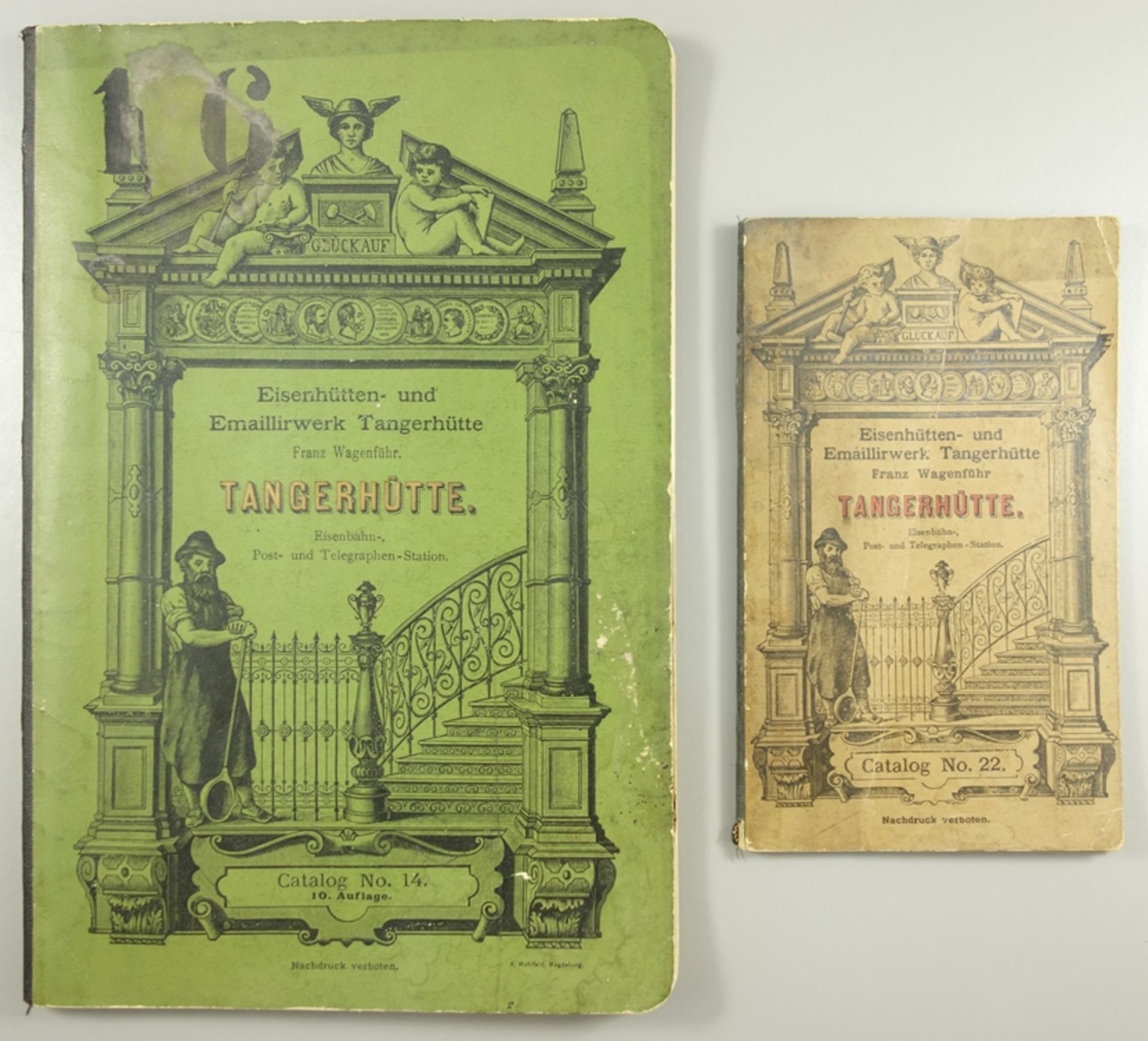 2 Kataloge "Eisenhütten- und Emaillirwerk Tangerhütte", Nr. 14 und Nr.22, um 1900, Franz