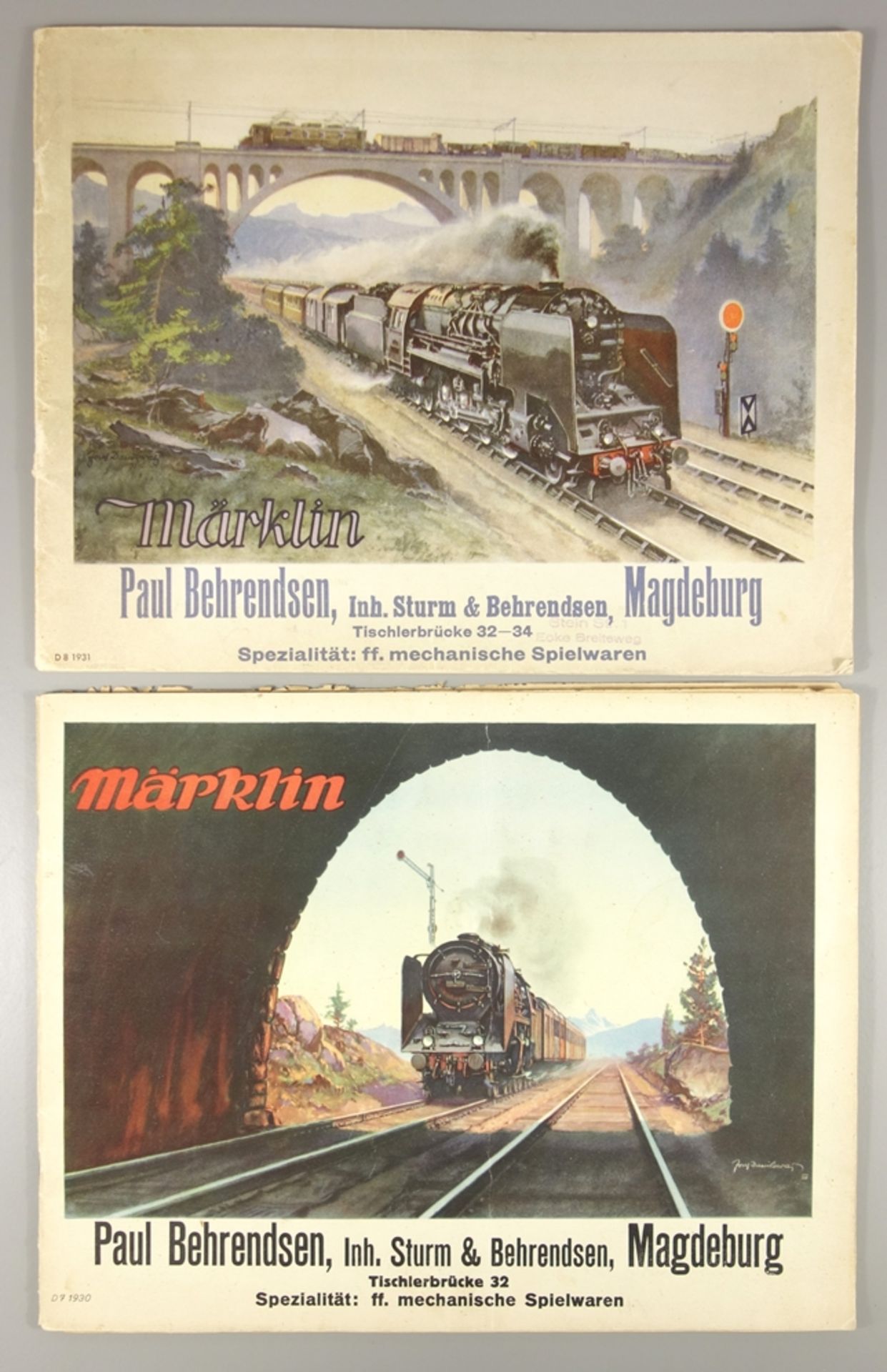 2 Märklin -Spielwarenkataloge, 1930 und 1931, Vertrieb Paul Behrendsen, Magdeburg; Katalog von 1930,