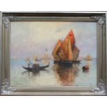 signiert "Tragella", "Segelboote vor Venedig", 1. Hälfte 20. Jahrhundert, Öl/Leinwand, unten