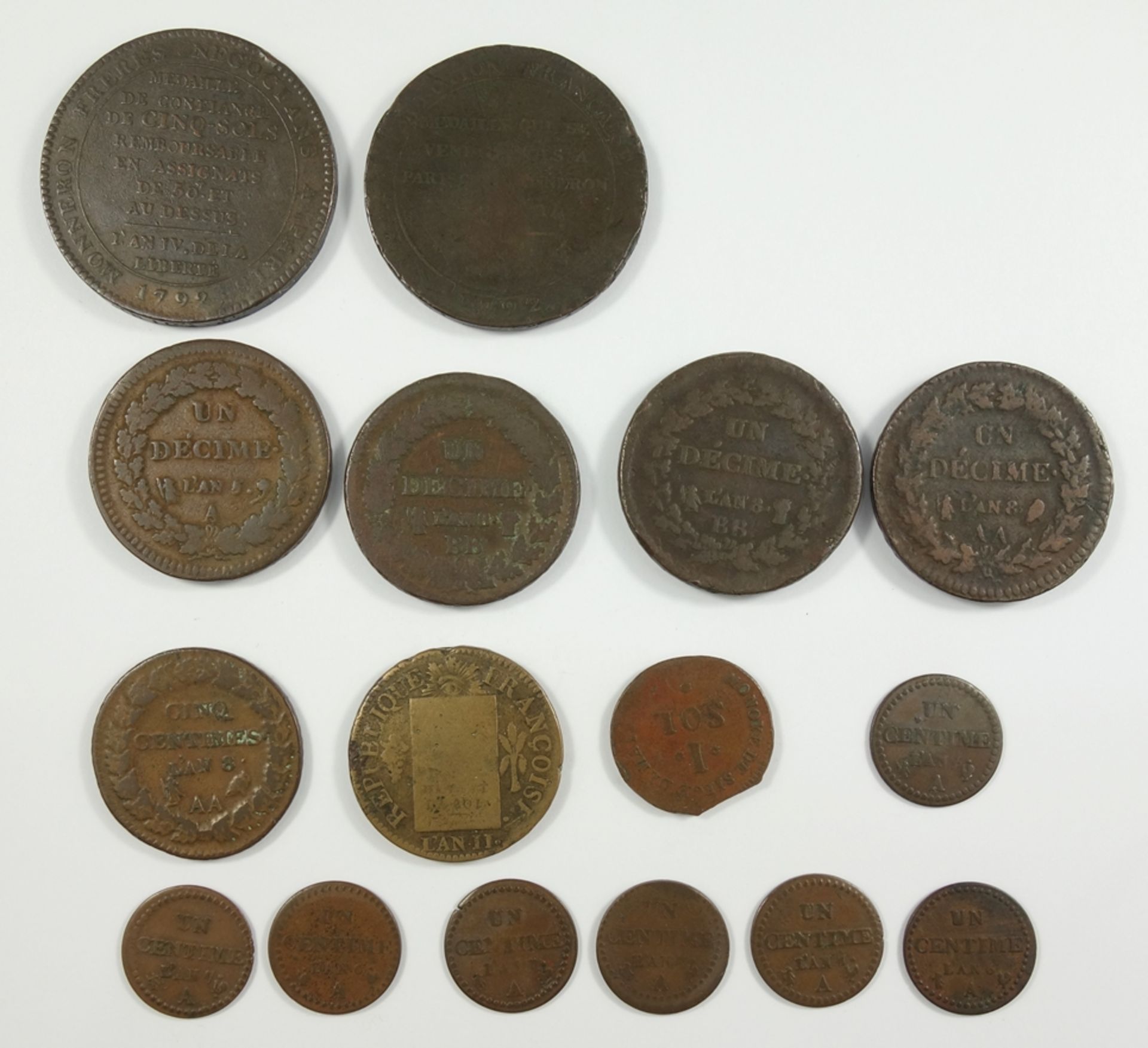 Konvolut Münzen, Frankreich, Republik: 1 Sol, Belagerungsmünze der Stadt Mainz, Jahr 2; 1 Sol, - Bild 2 aus 2