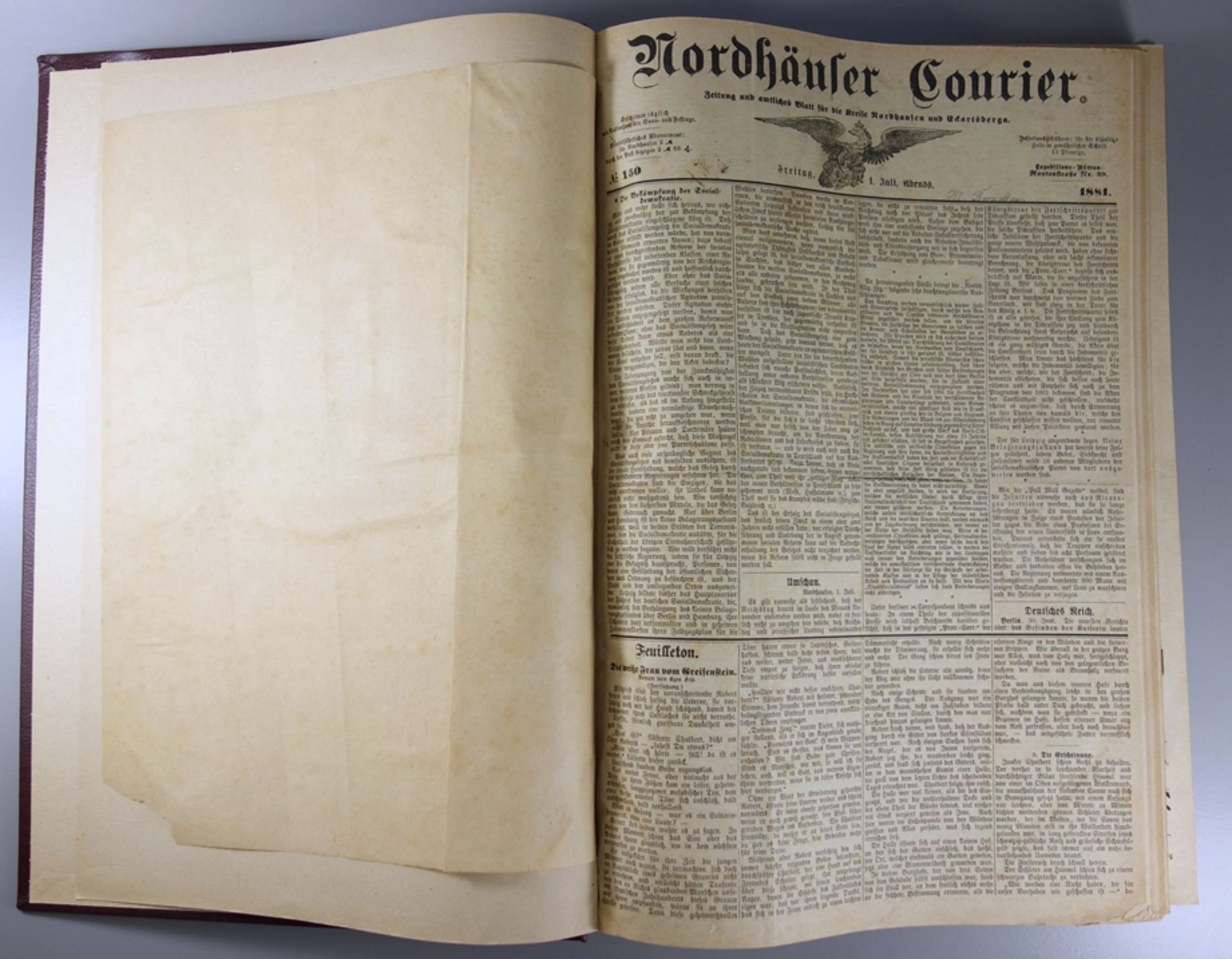 2 gebundene Ausgaben der Jahrgänge, "Nordhäuser Courier", 1873 und 1881, Zeitung und amtliches - Bild 3 aus 4