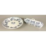 Schale und Bad-Deckeldose, Villeroy&Boch, Mettlach, Dekor "Elbe", um 1900, runde Schale mit