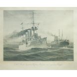 Lithografie "S.M.S.Emden kapert im Golf von Bengalen einen englischen Dampfer", I.WK, Tiefdruck