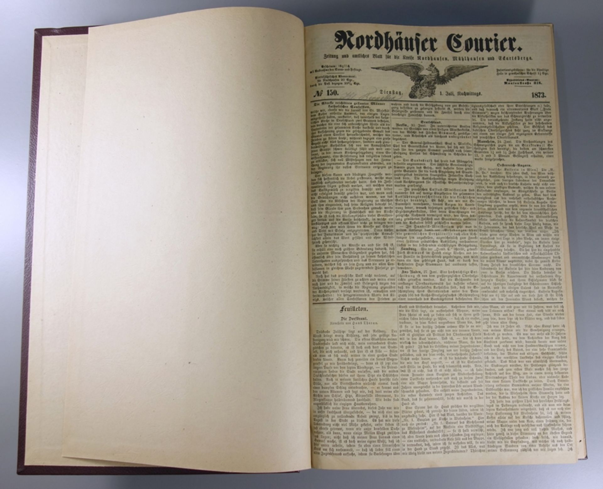 2 gebundene Ausgaben der Jahrgänge, "Nordhäuser Courier", 1873 und 1881, Zeitung und amtliches - Bild 2 aus 4