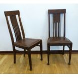 2 Stühle, Hochlehner, Eiche, um 1920, Sitz-H.ca.47cm, B.45cm, Lehnen-Höhe gesamt 104cm 2 chairs,