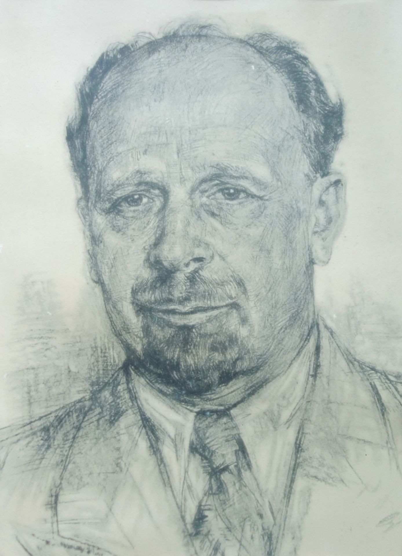 Lithographie "Walter Ulbricht", in einfachem Passepartout, verglast gerahmt, mit Verschmutzungen,