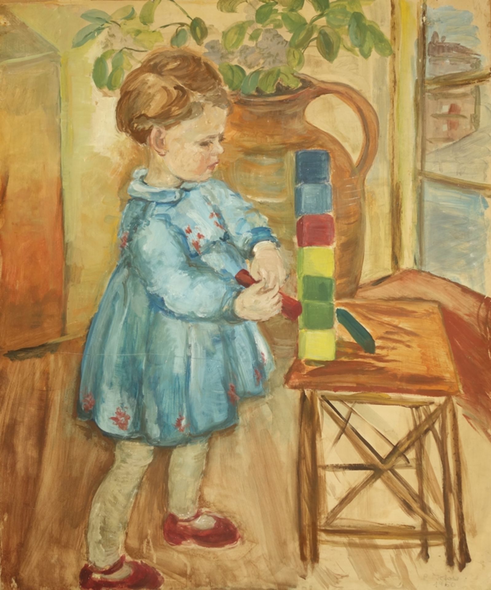 Lieselotte Klose (1918, Magdeburg - 2010, ebd.), "Großes Bildnis eines spielenden Mädchens", 1950,