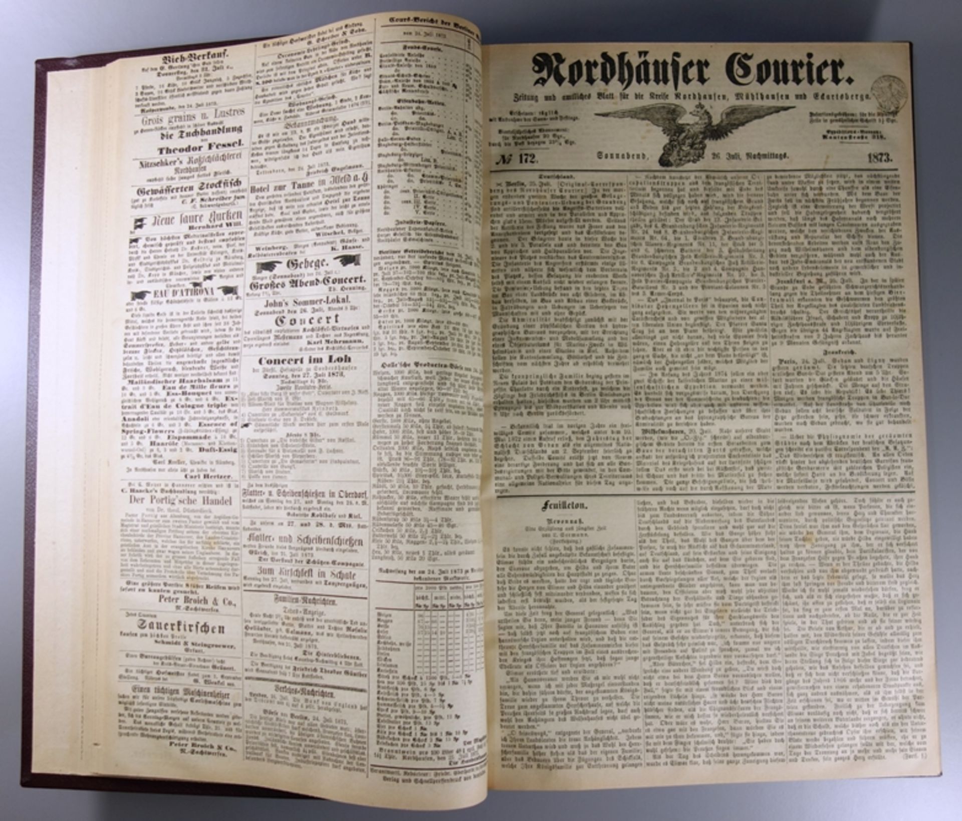 2 gebundene Ausgaben der Jahrgänge, "Nordhäuser Courier", 1873 und 1881, Zeitung und amtliches