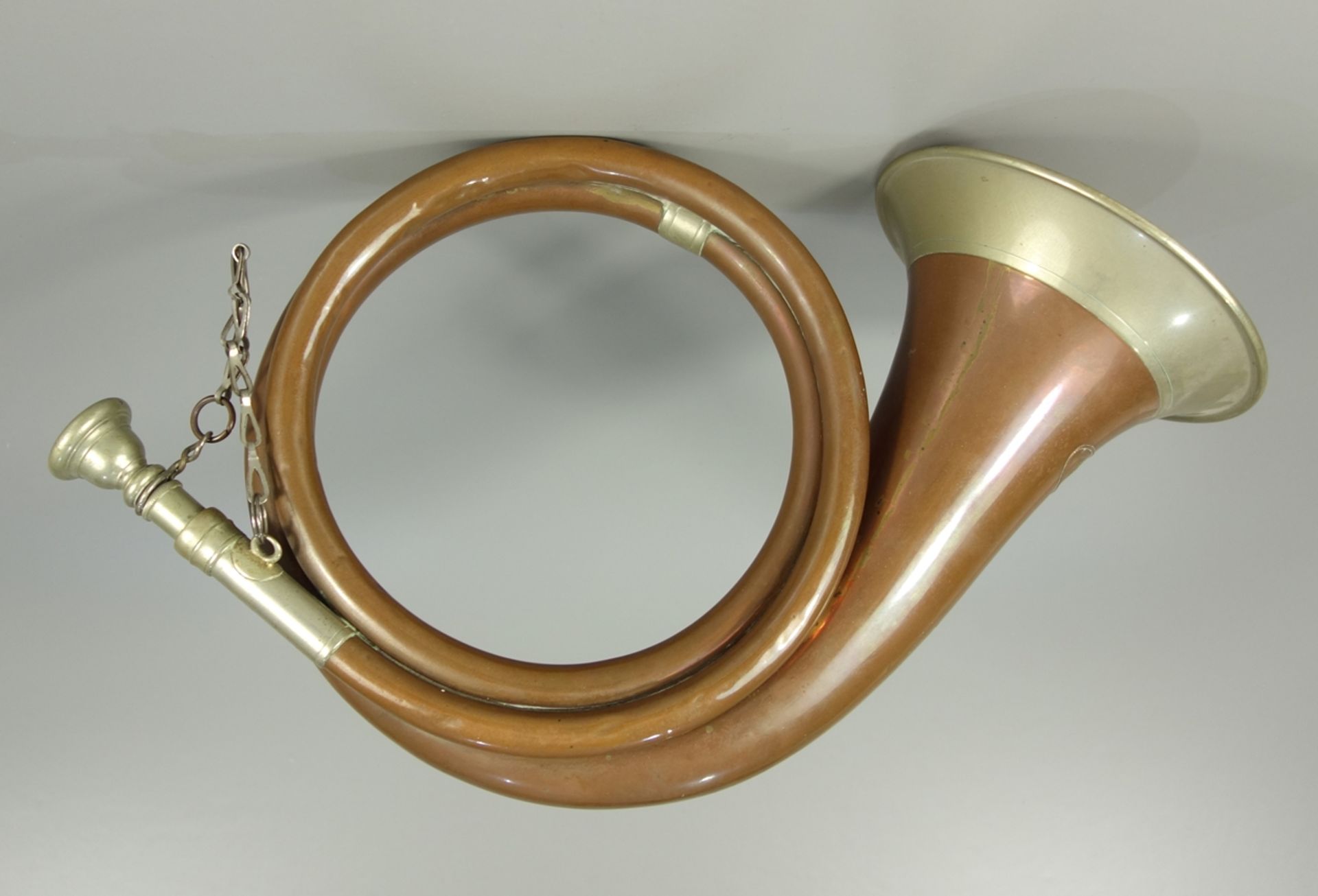 Jagdhorn, Fürst Pless, Kupfer, L.ca.33cm, D.13cm, leicht gedellt hunting horn, Fürst Pless, copper,