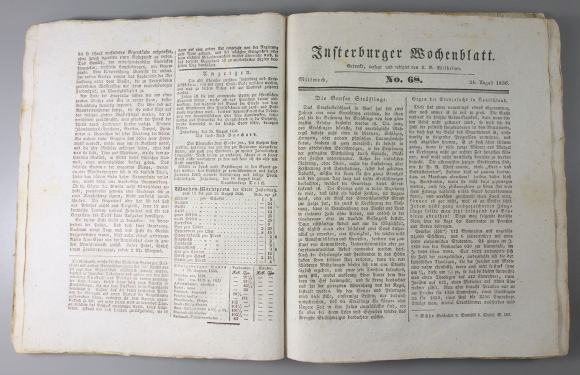 Insterburger Wochenblatt, Nr.53 Juli bis Nr.105 Dezember 1836, "Gedruckt, verlegt und redigirt von - Bild 2 aus 3