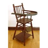 Nostalgie- Puppenhochstuhl, klappbar zu einem Stuhl mit festem Tisch-Vorbau, H.71,5cm, augeklappt