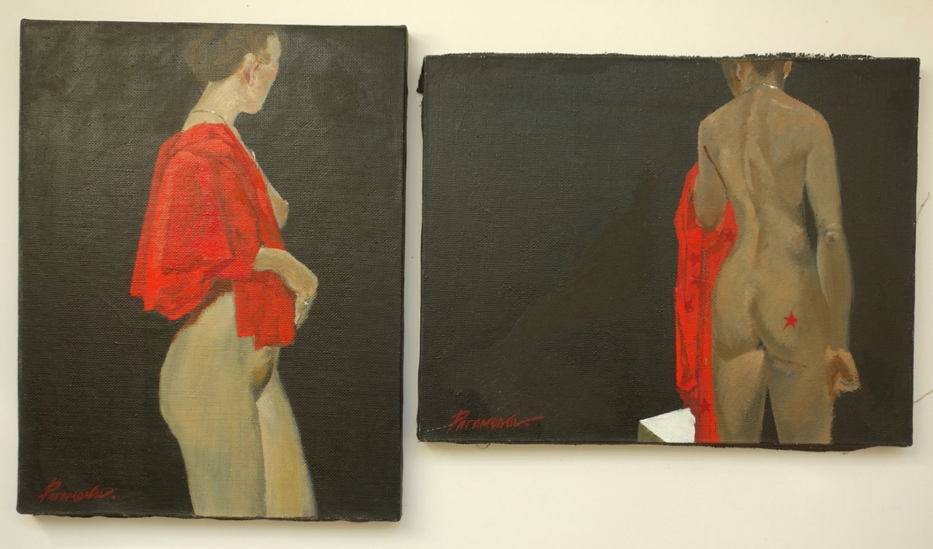 Gemäldepaar "Akt" von Vassili Paramonov (1923-2006), 1990, Öl/Lwd., jeweils unten links signiert,
