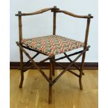 Bambus-Stuhl, Jugendstil um 1910, gestickte Sitzfläche, Enden mit Messingkappen, Sitz-H.45cm,