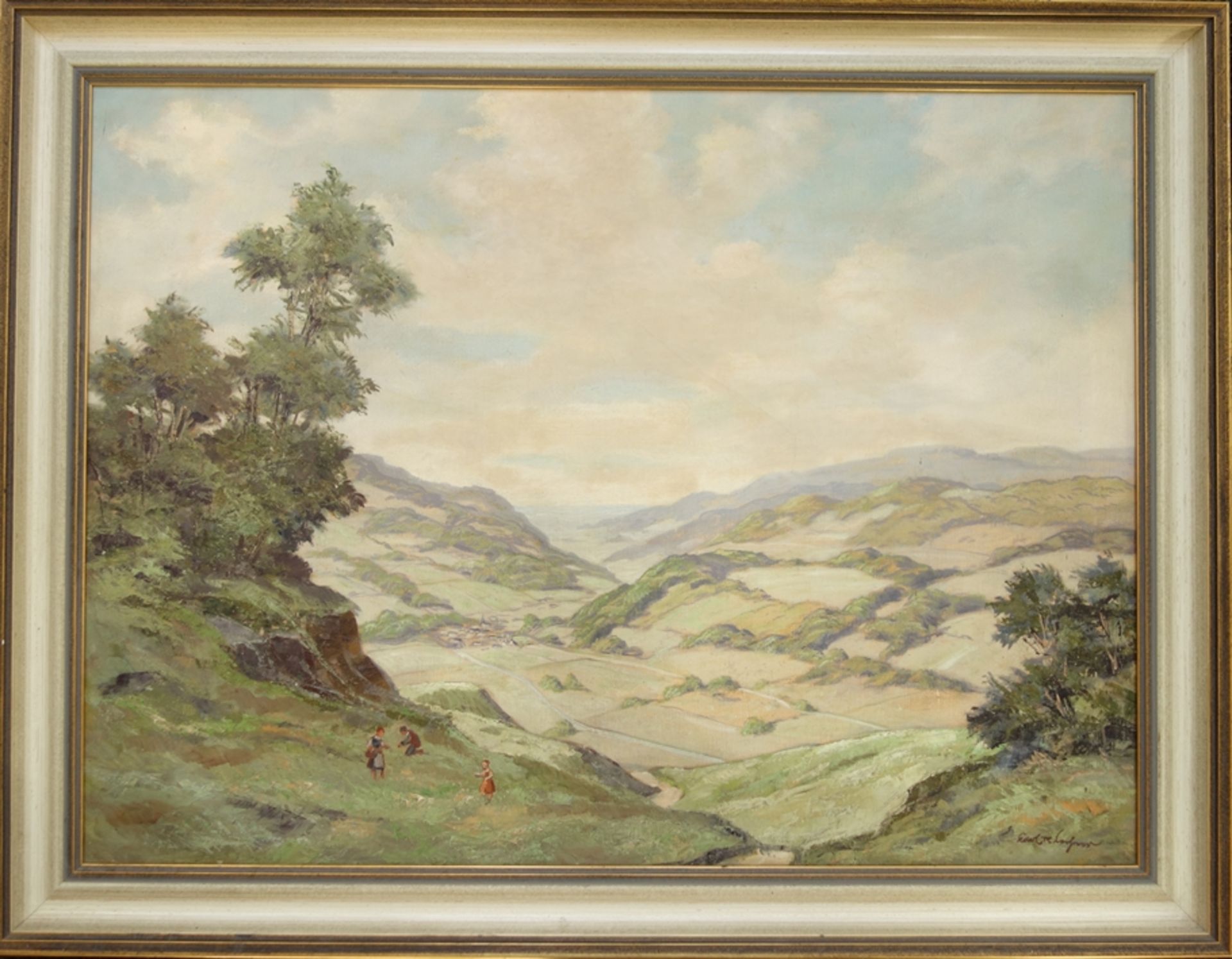 Karl Maria Lechner (1890-1974) "Talblick mit Kräutsammlern", 1940er Jahre, Öl/Leinwand/Hartfaser,