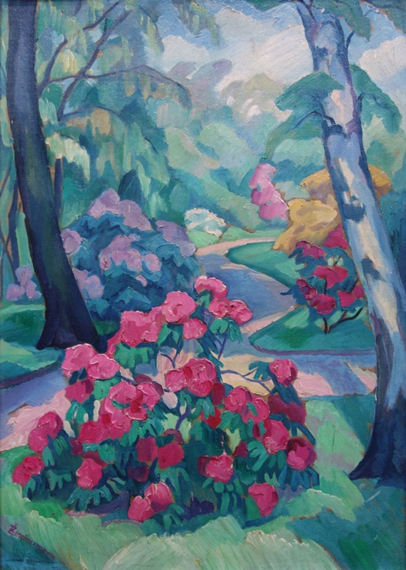 Leni Zimmermann-Heitmüller (1879, Stettin - ?, war tätig in Hannover) "Sommerliche Parklandschaft", - Bild 2 aus 4