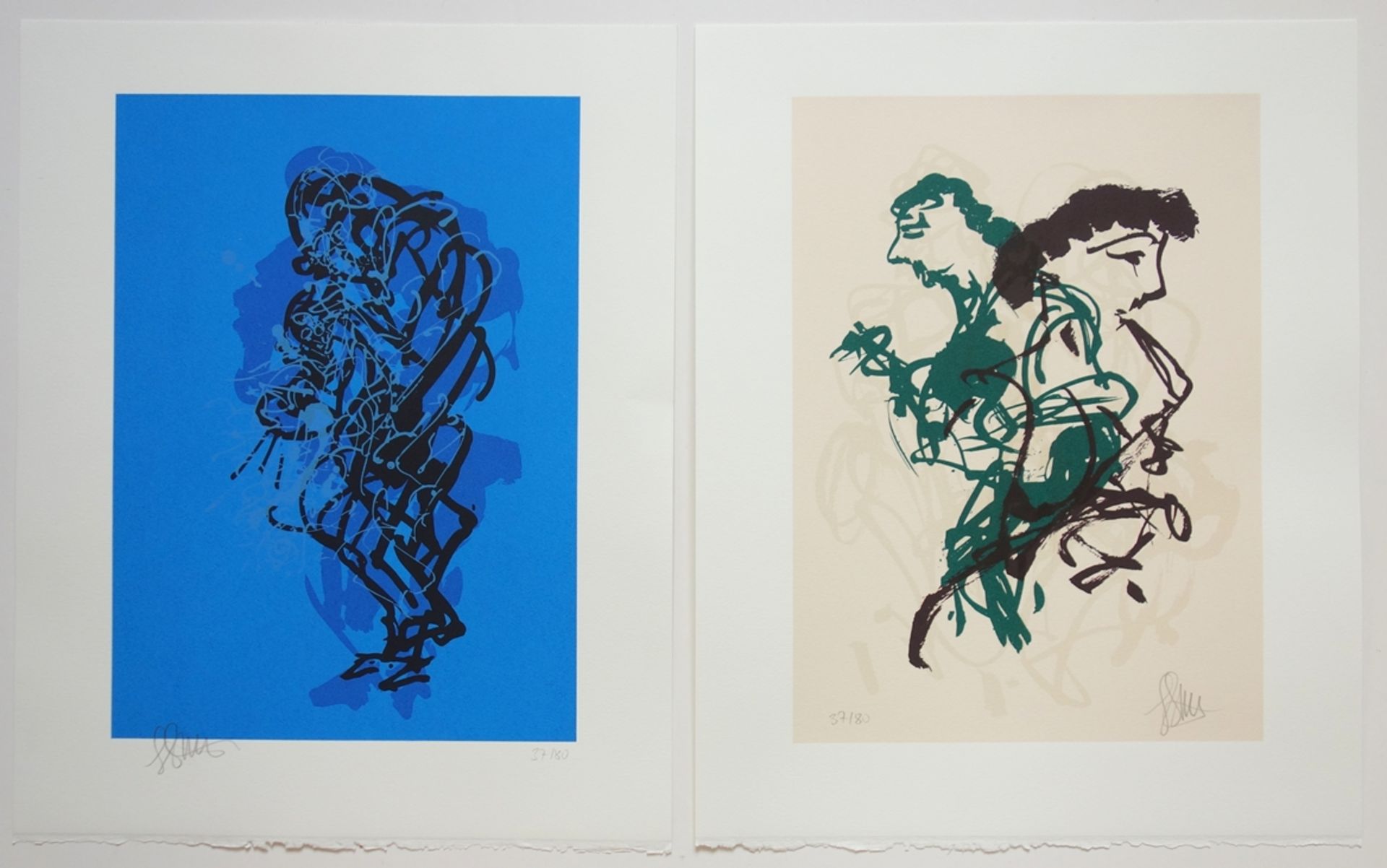 Feliks Büttner (*1940, Merseburg), 4 Original-Siebdrucke aus der Serie "Jazz", 2013, jeweils