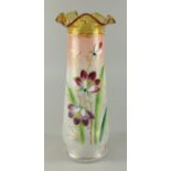 Vase mit floraler Emaillemalerei, Jugendstil um 1910, H.23cm, Abriss, mattierte Wandung,