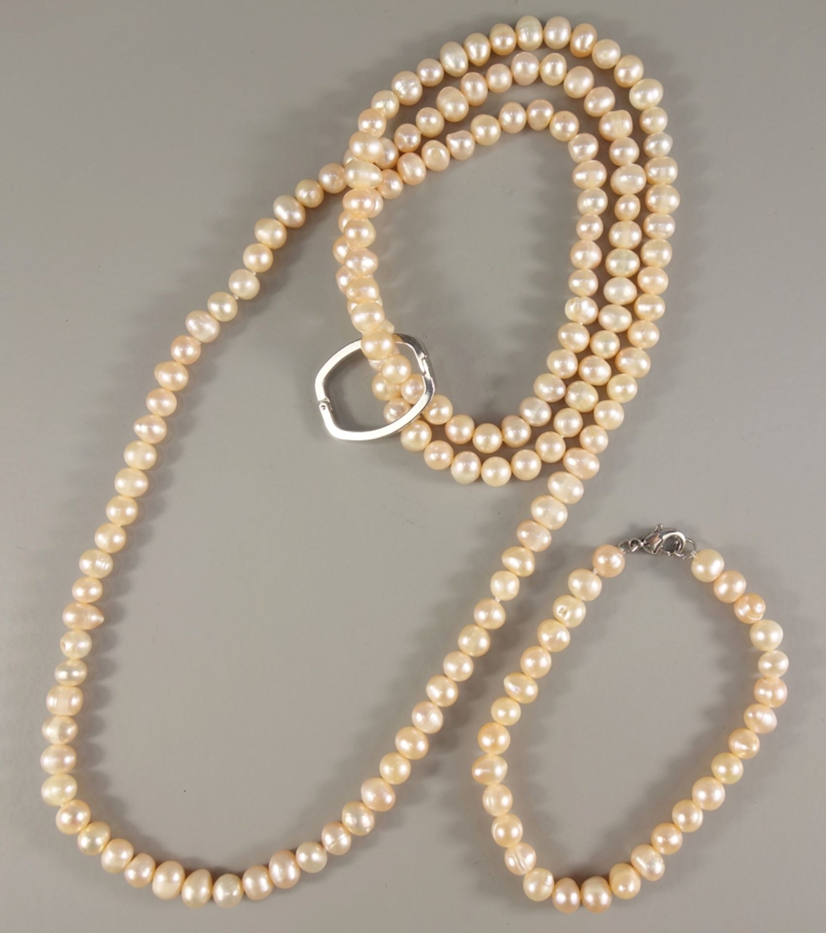 Perlen-Set, rosa schillernd: Kette und Armband, unrunde Perlen, Perlen-D.ca.6,5mm, Endloskette, L.