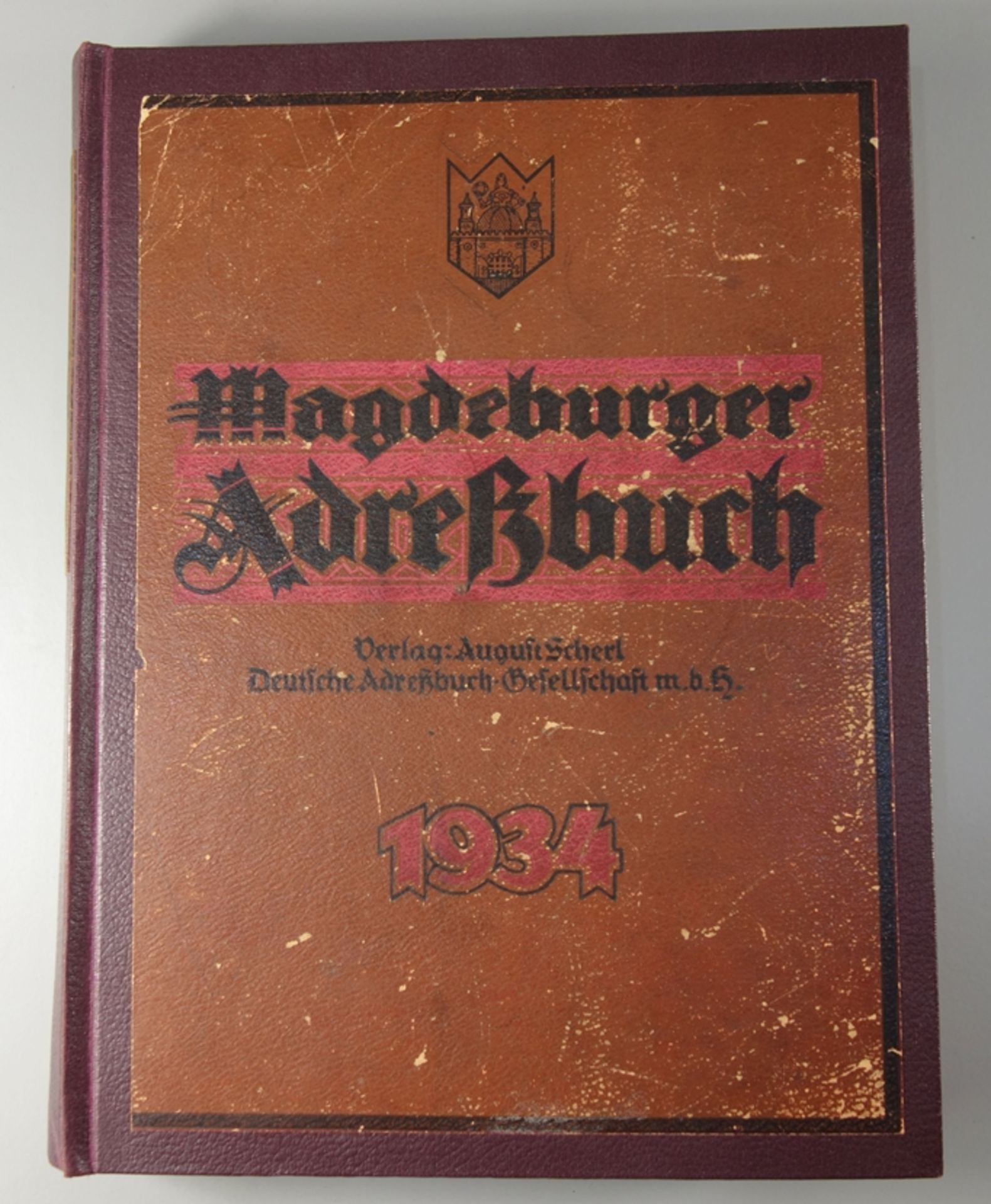 Magdeburger Adreßbuch 1934, Verlag August Scherl, mit Stadtplan, Zust. altersentsprechend 1-2