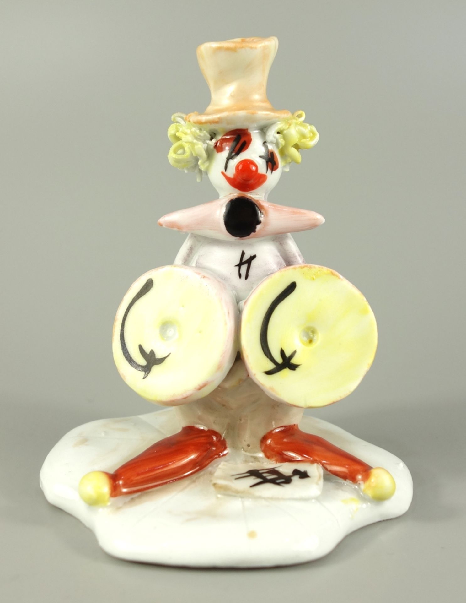 Spaghettihaar-Clown mit Schellen, signiert "Meneghetti", Capodimonte, Italien, mit blauer