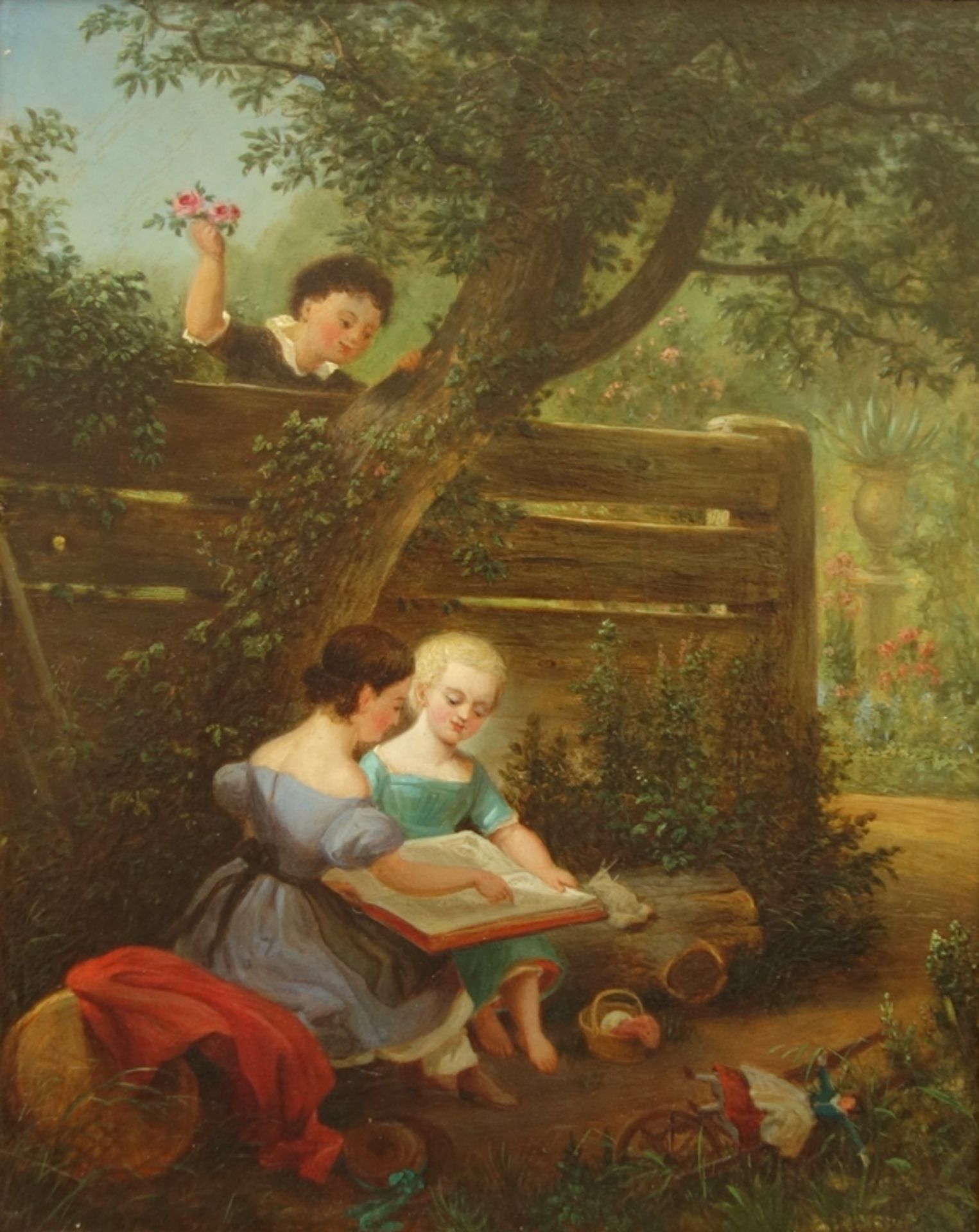 Ferdinand August Schiertz (1804, Leipzig - 1878), "Lesende Kinder", 1870, Öl/Pl - Image 2 of 4