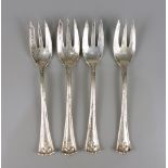 4 Kuchengabeln, Koch & Bergfeld, 800er Silber, Griffe mit Akanthusblatt, rückse