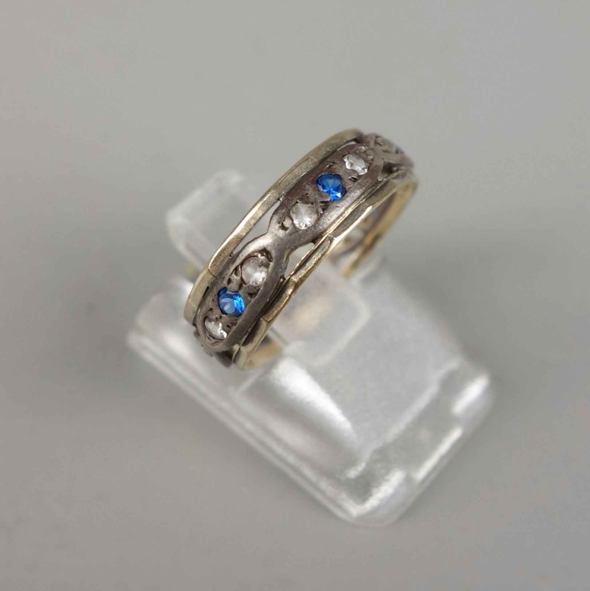 Memory-Ring mit Steinbesatz, Silber / Gold, um 1900, Gew.2,0g, U.49, stark getr