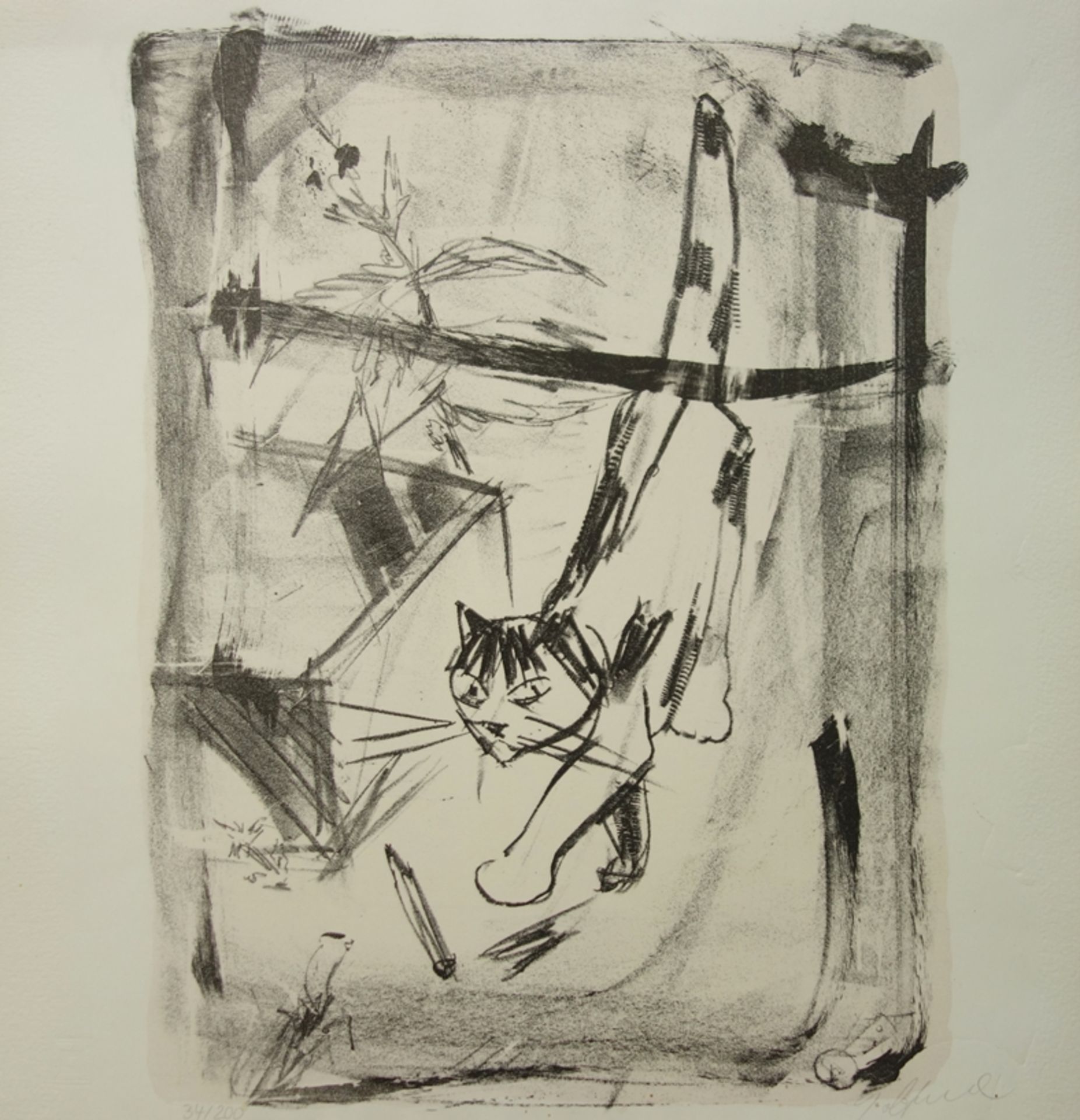 Dieter Goltzsche (*1934, Dresden), "Katze", 1989, Lithografie, unten rechts si