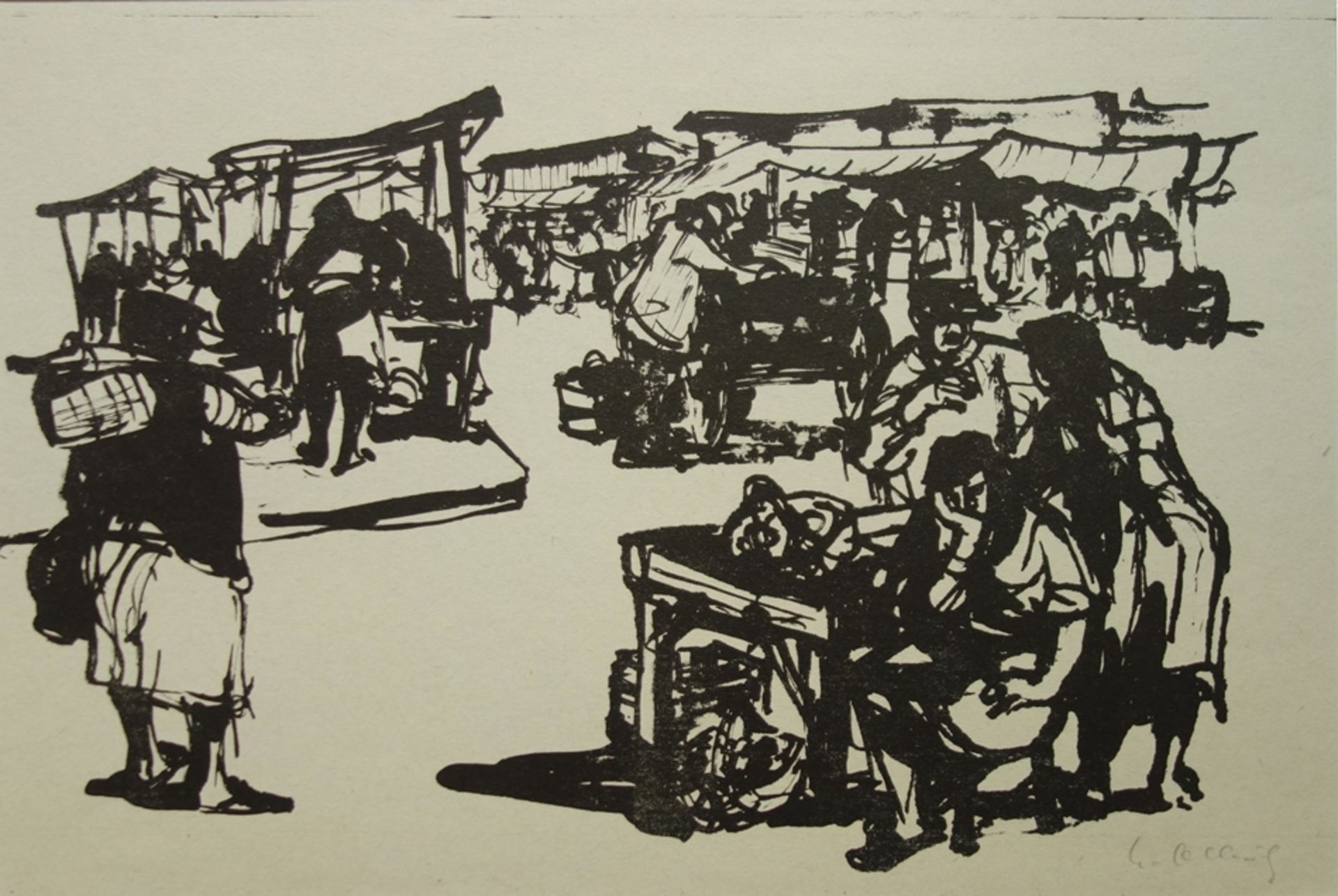Heinz Olbrich (1914, Carlsfeld - ca. 2009, Altenburg), "Wochenmarkt in Tirnovo/