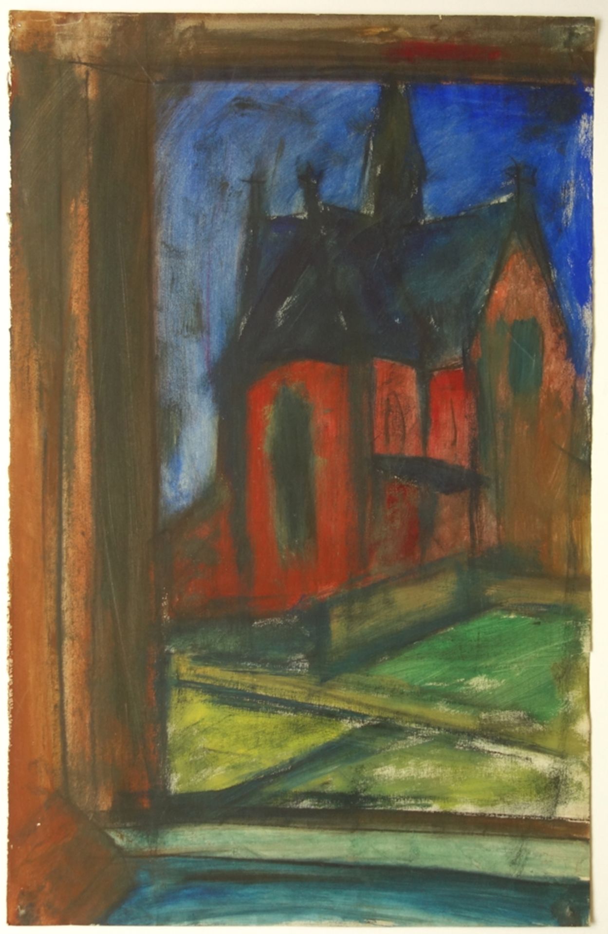 attr. Friedrich Einhoff (1901, Baven - 1988, Soltau), "Blick zur Kirche", Misch