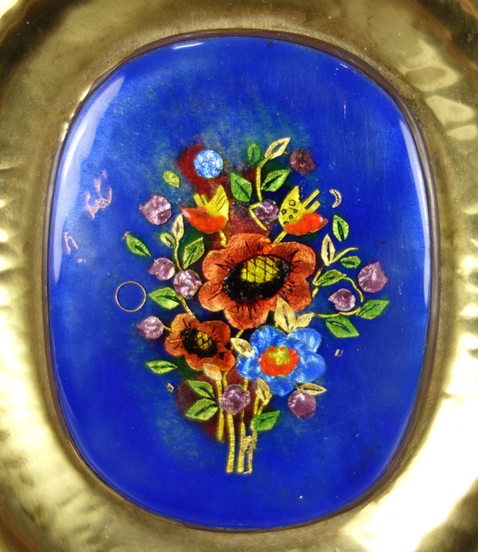 Wandbild mit aufwendiger Emaillearbeit "Blumenbukettt" Karl Schibensky, Saarbrü - Bild 2 aus 3
