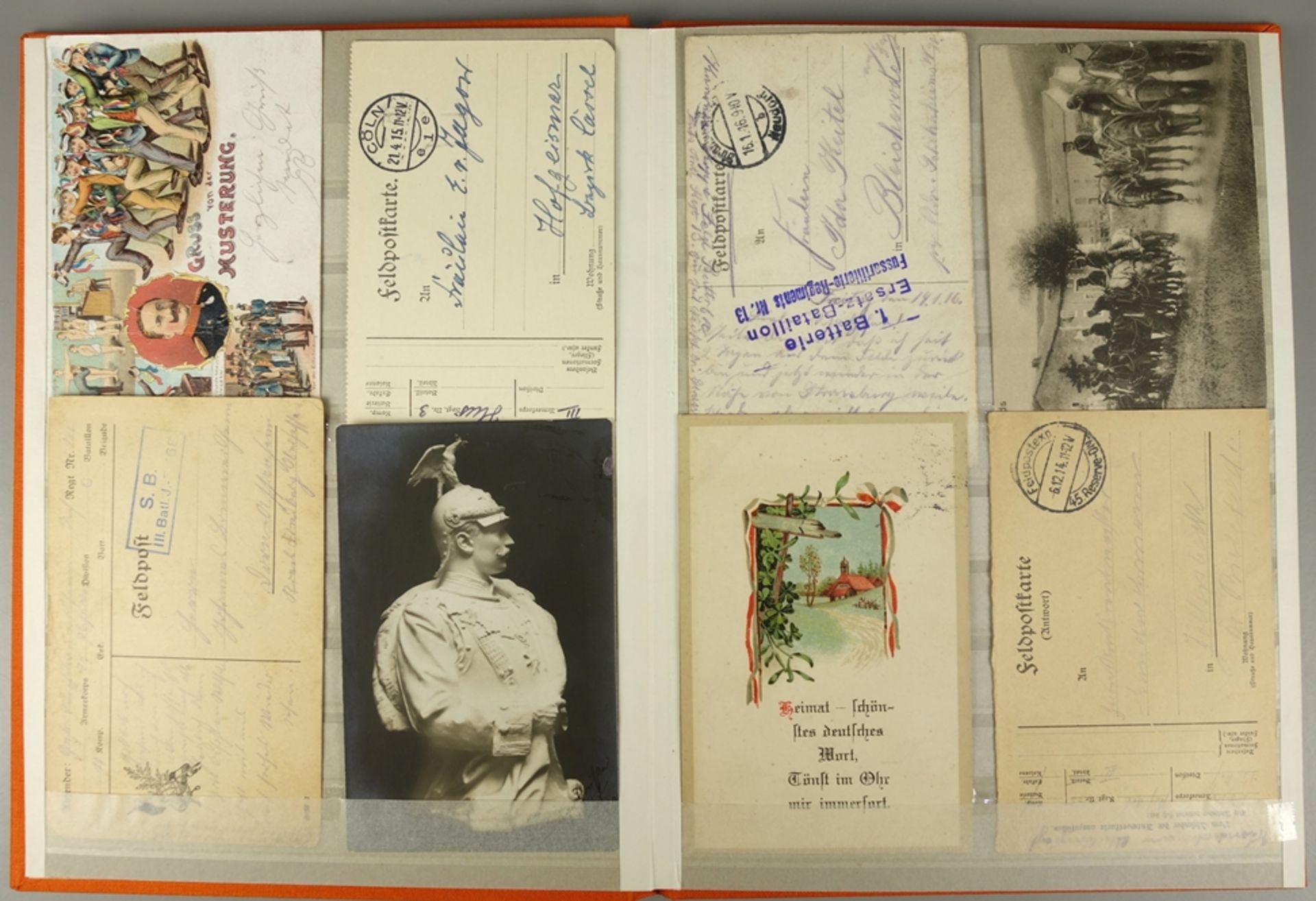 64 Feldpostkarten und Briefe, I.Weltkrieg, im Album, u.a."Gruss von der Musteru - Image 4 of 9