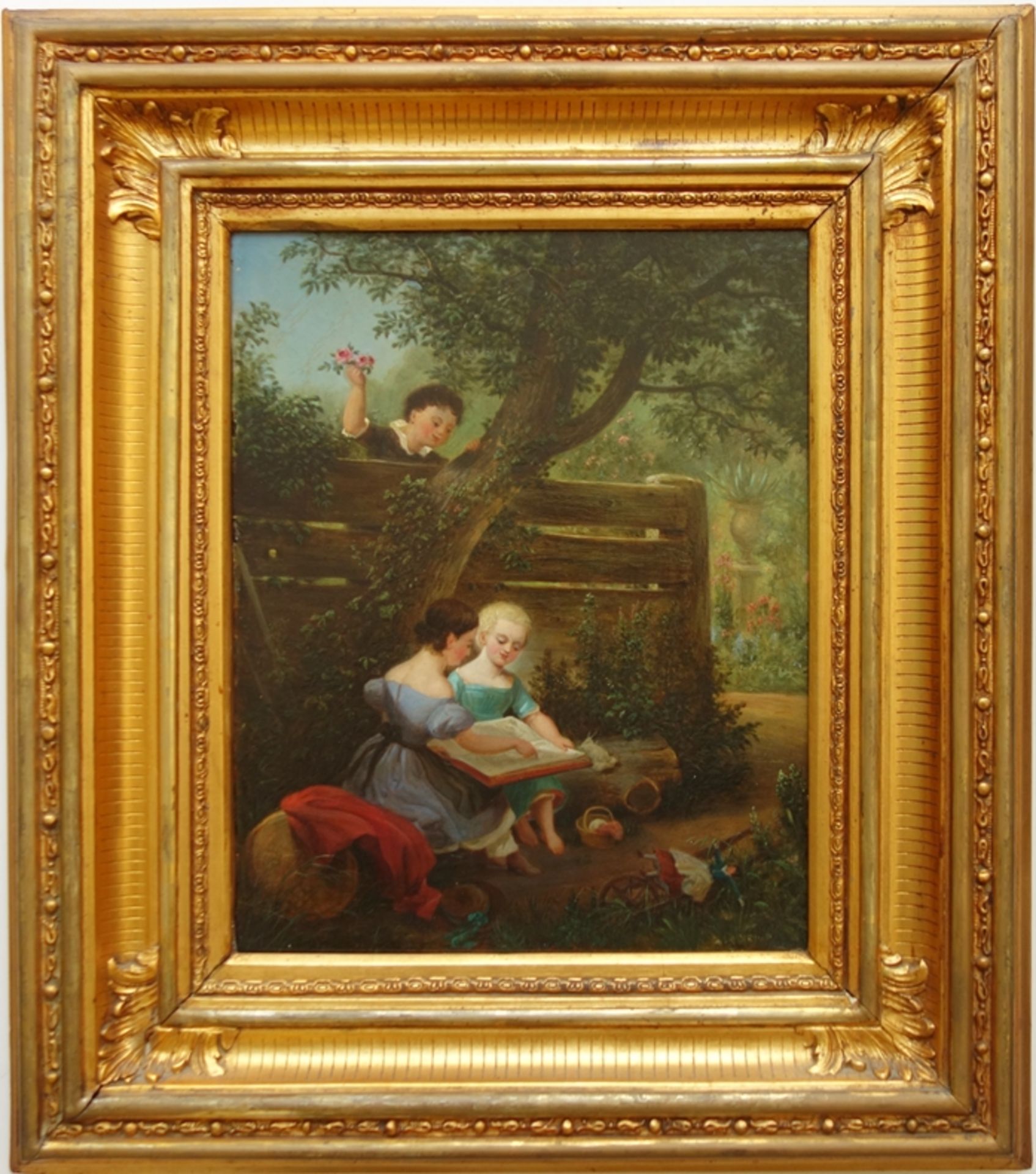 Ferdinand August Schiertz (1804, Leipzig - 1878), "Lesende Kinder", 1870, Öl/Pl