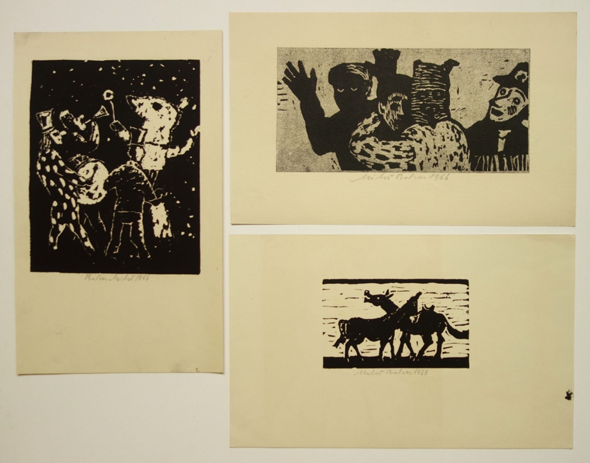 Miloš Balcar (*1929), 5 Linolschnitte, 1960er Jahre, davon 4* Karneval/Bärentre - Bild 2 aus 2