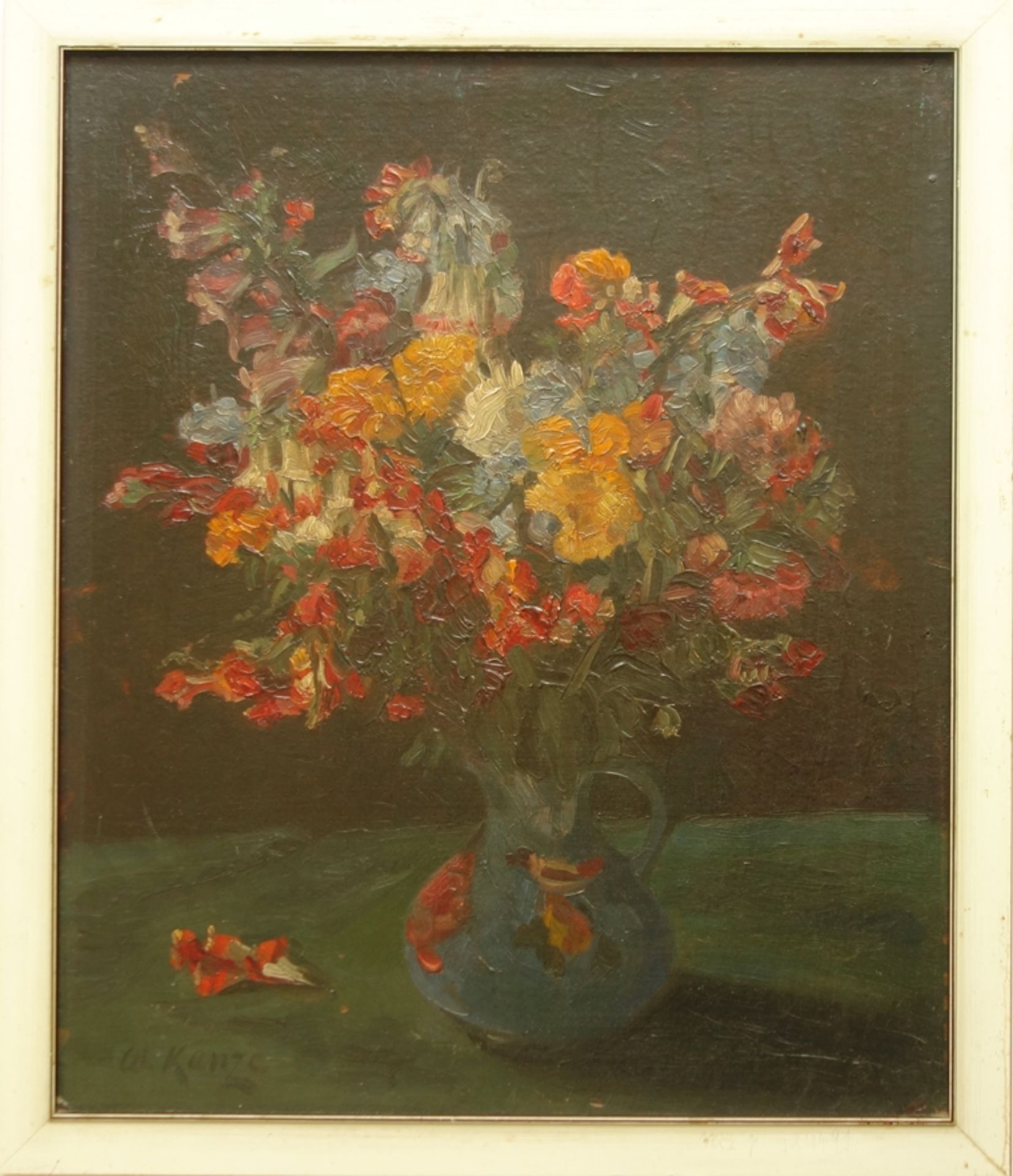 Walther Kunze (1872-?), "Nächtliches Blumenstillleben", um 1930, Öl/Hartfaser,