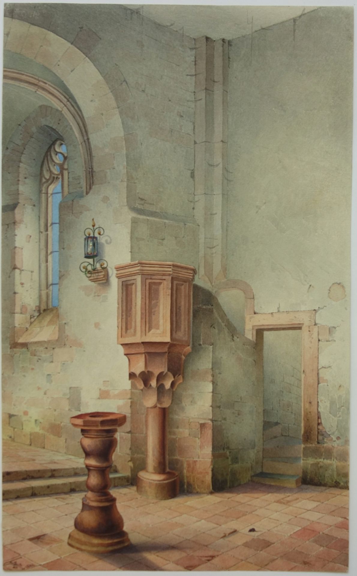 deutscher Monogrammist, "Interieur der Kapelle Kloster Buch/Leisnig", 1860, Aqu